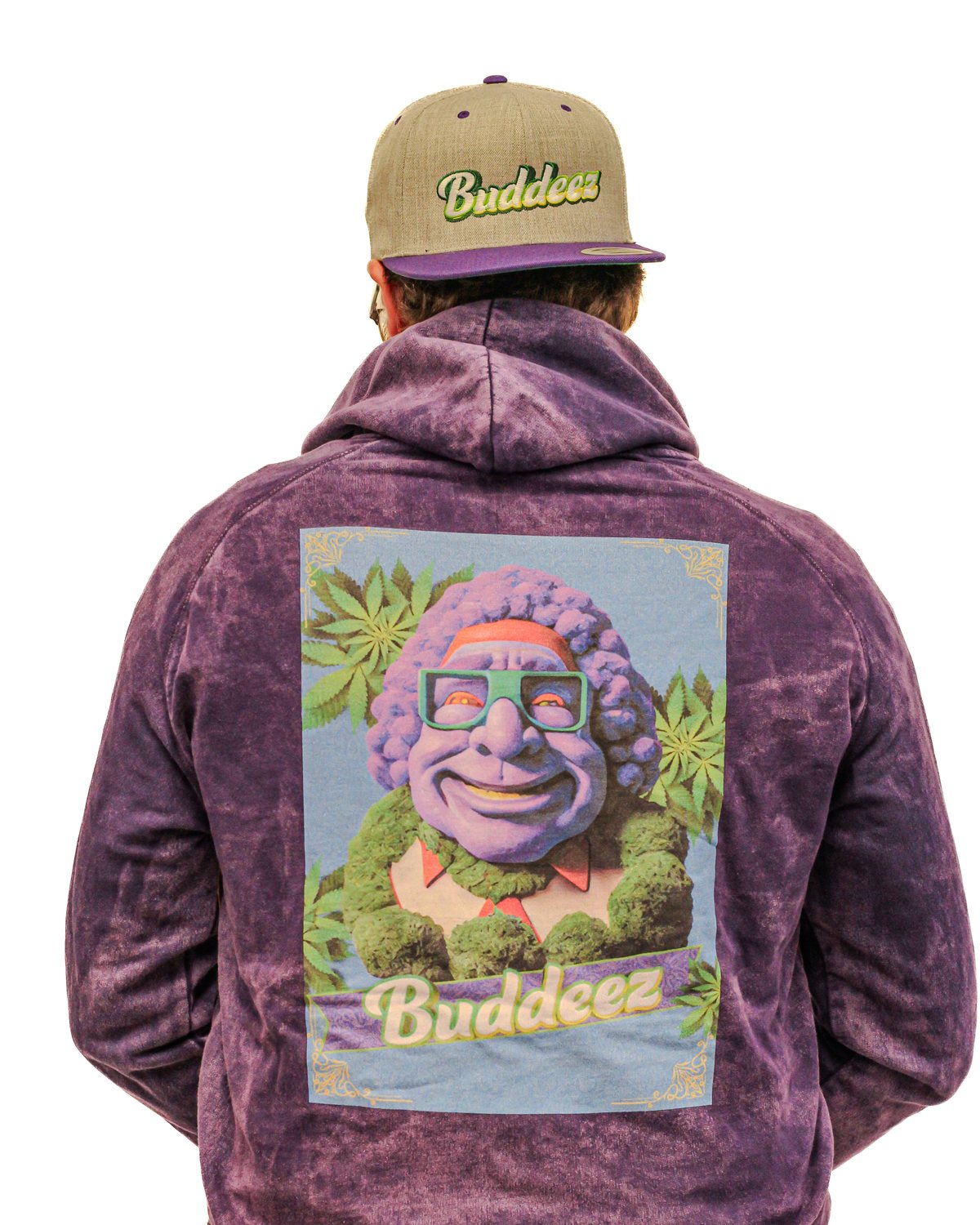 Back view of the Buddeez Character Hoodie with the Rodney print