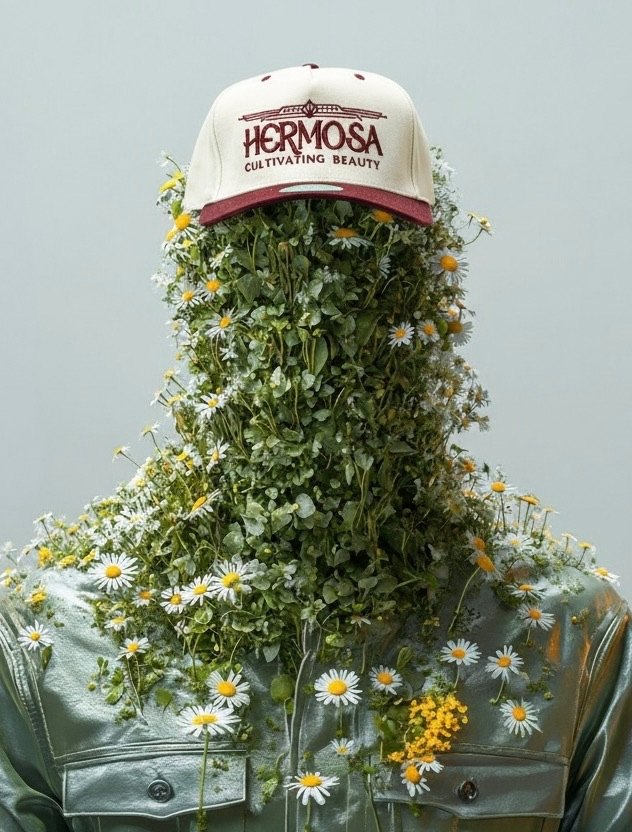 Hermosa campaign artwork — a figure in bloom